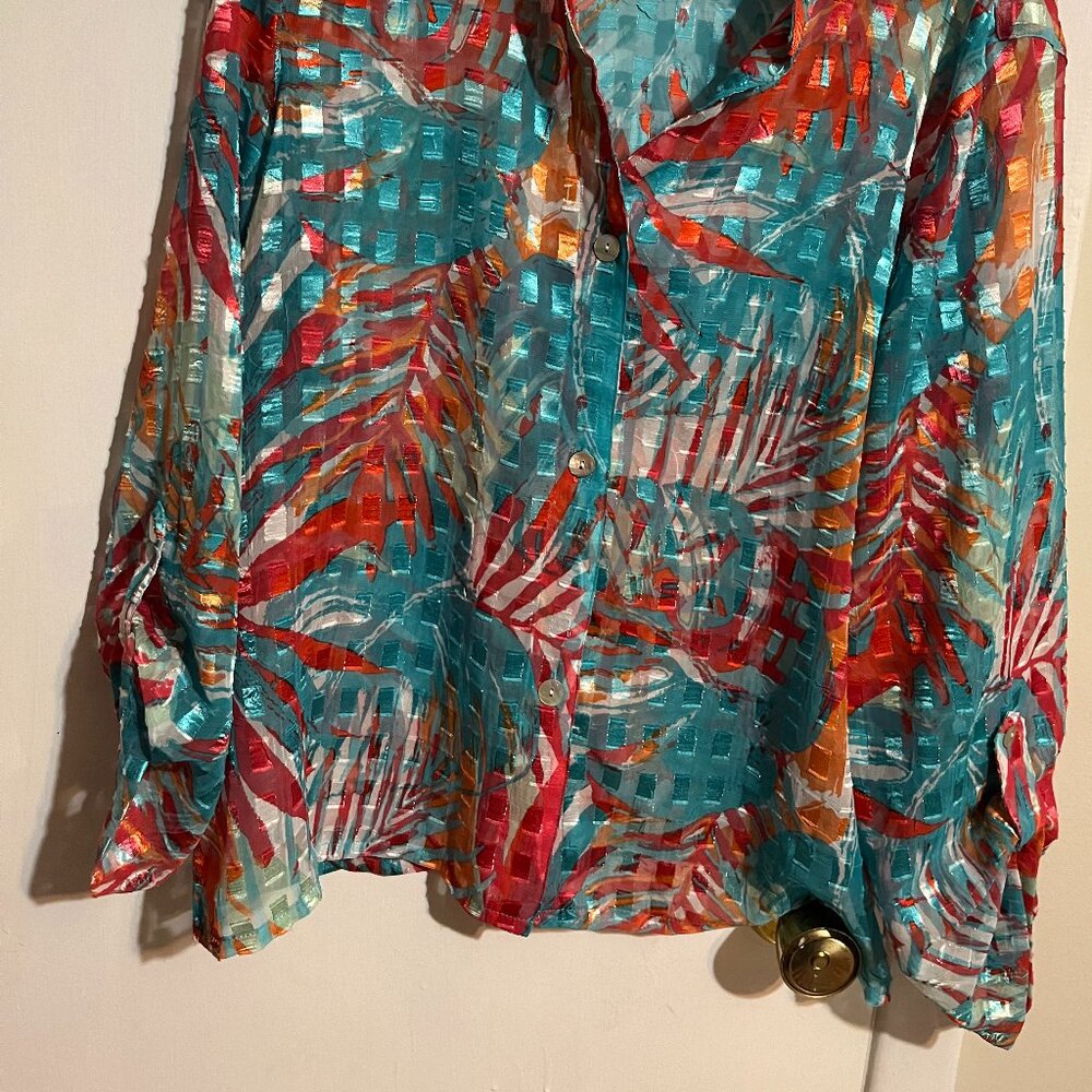 Ruby Rd. Sheer Long Sleeve Blouse Button Up Long … - image 6